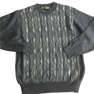 Vintage grandpa sweater geometric shapes 3D knitting greys made in Italy M